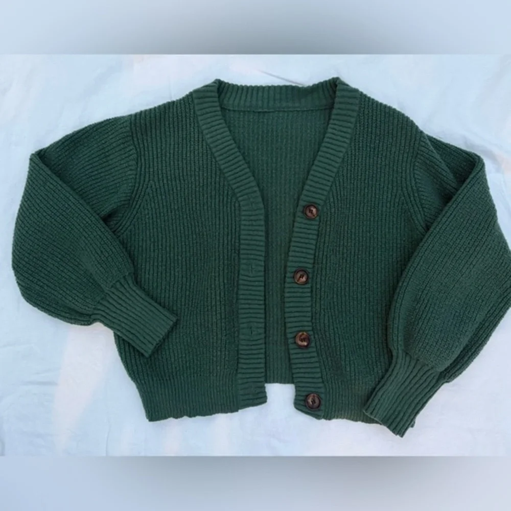 Dark Green Solid Button Front Cardigan | large